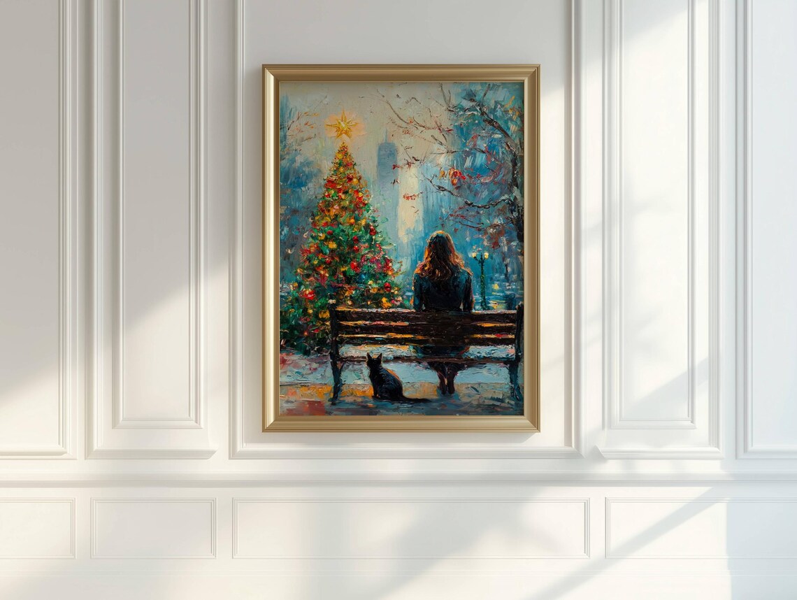 Woman in City Park, Impressionist Christmas Art Print - Image 3