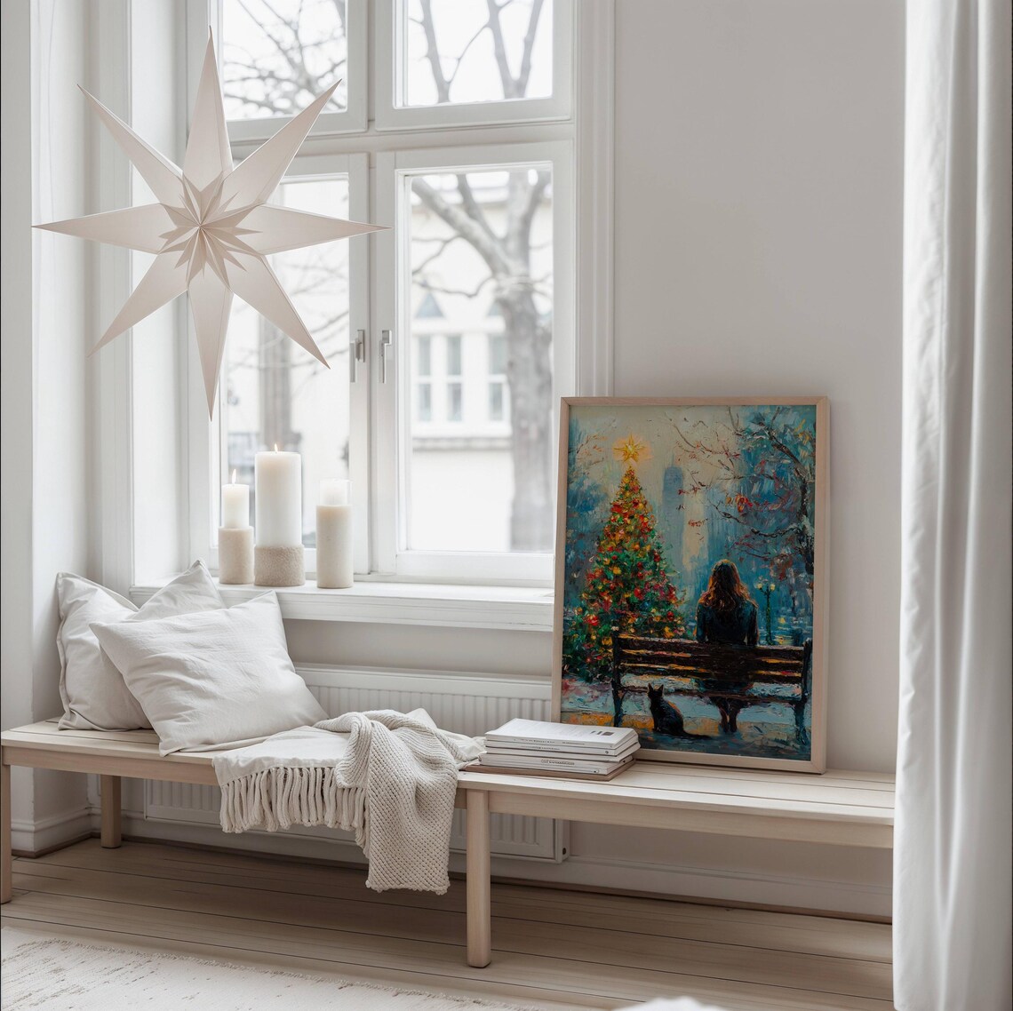 Woman in City Park, Impressionist Christmas Art Print - Image 5
