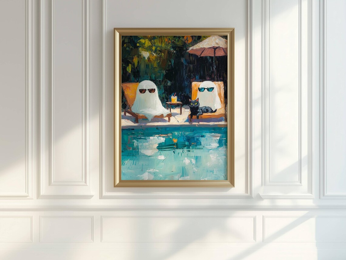 Ghosts And Black Cat At Pool, Whimsigoth Print - Image 5