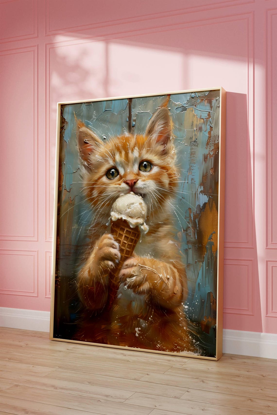 Orange Tabby Kitten Licking Ice Cream Cone Cute Kitten Portrait Poster - Image 7