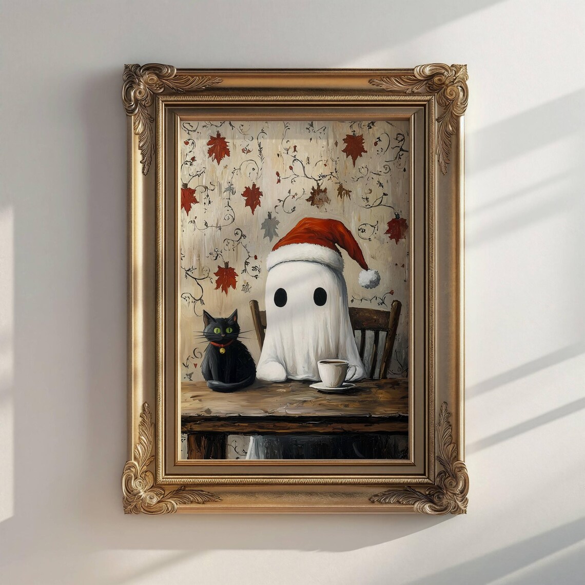 Christmas Ghost and Black Cat, Whimsigoth Art Print - Image 2