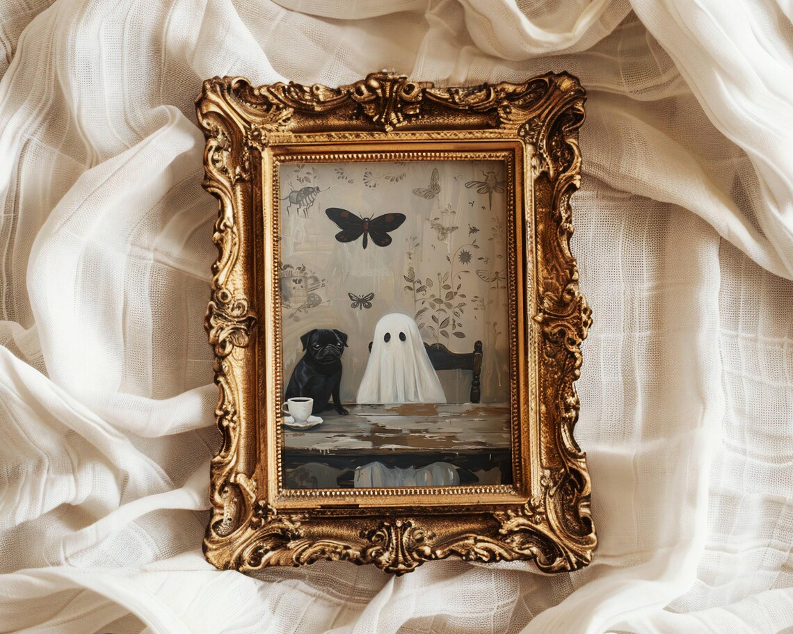Ghost And Black Pug Coffee Time Wall Art Print - Image 5
