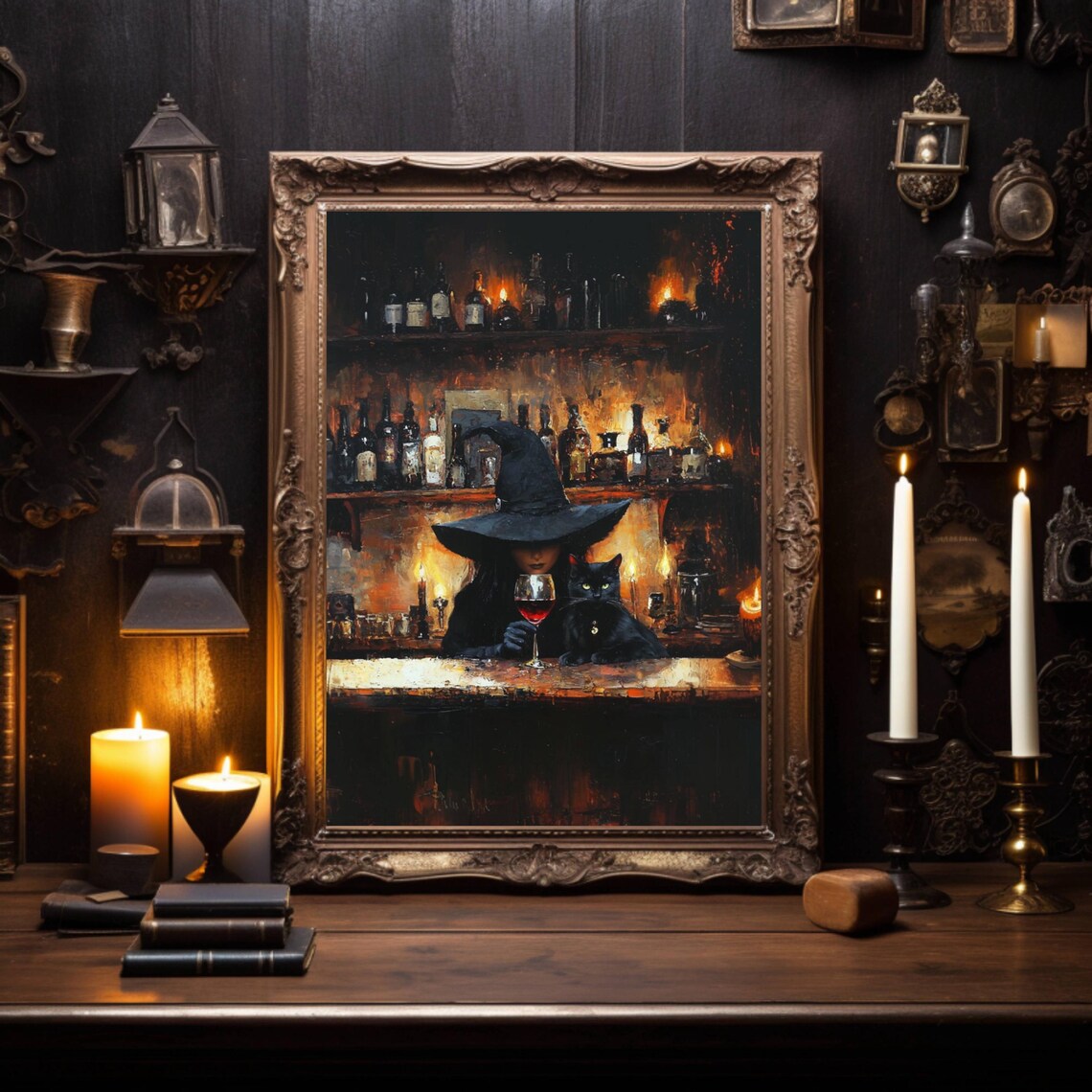 Witch and Black Cat Bar Poster, Whimsigoth Halloween - Image 7