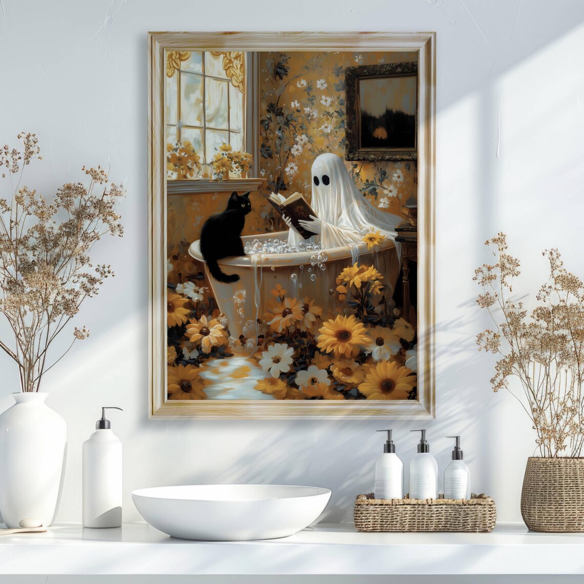 Ghost Reading in Bath, Whimsigoth Cat Wall Art Print - Image 7