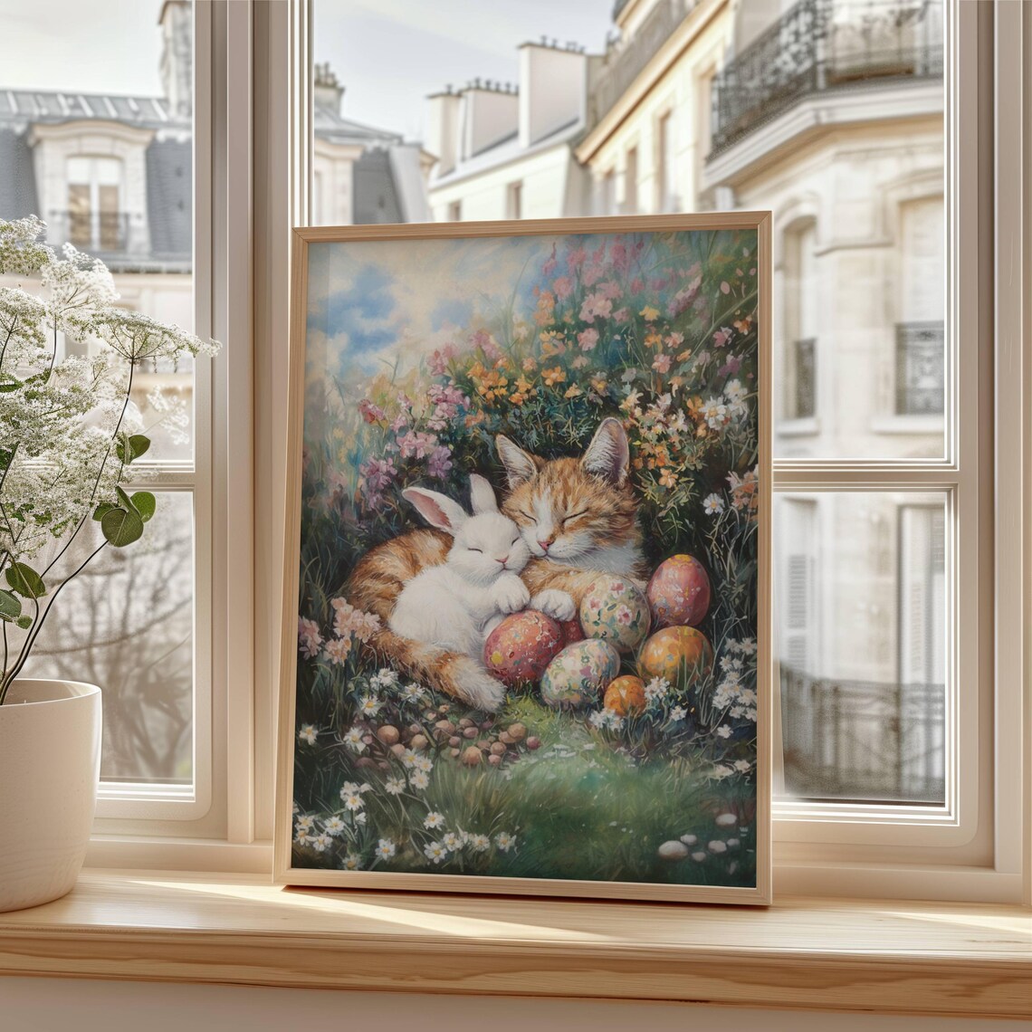 Easter Sleeping Orange Tabby Cat and Bunny Poster - Image 5