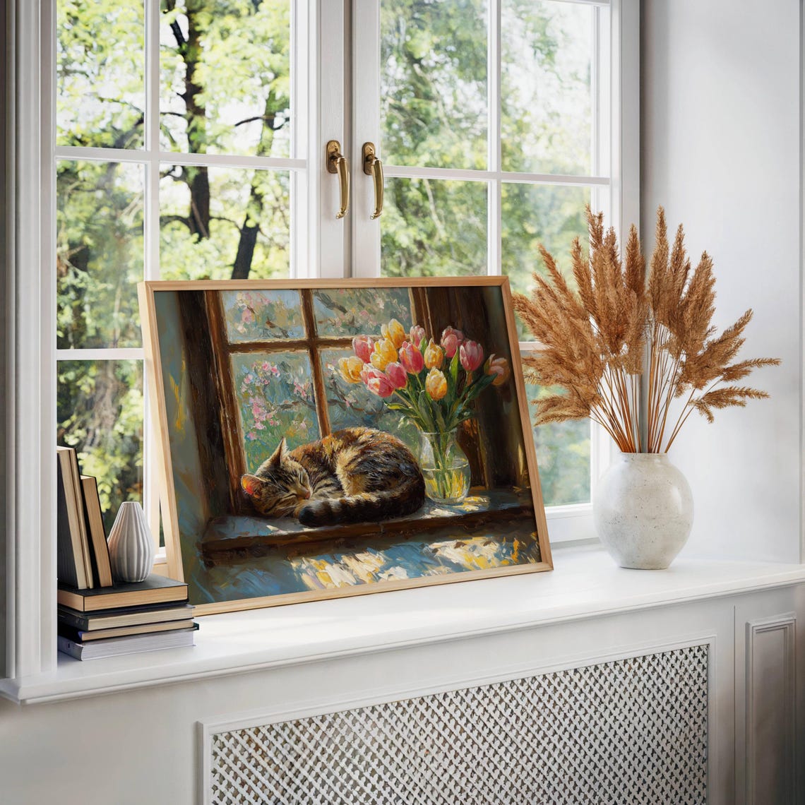 Sleeping Tabby Cat by Sunny Tulip Window Spring Impressionist Poster - Image 2