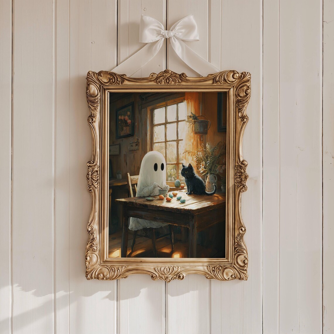 Ghost And Black Cat Easter Eggs, Whimsigoth Art Print - Image 7