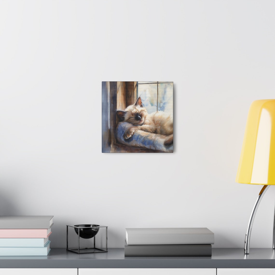 Siamese Kitten Sleeping on Windowsill Cushion Watercolor Poster - Image 7