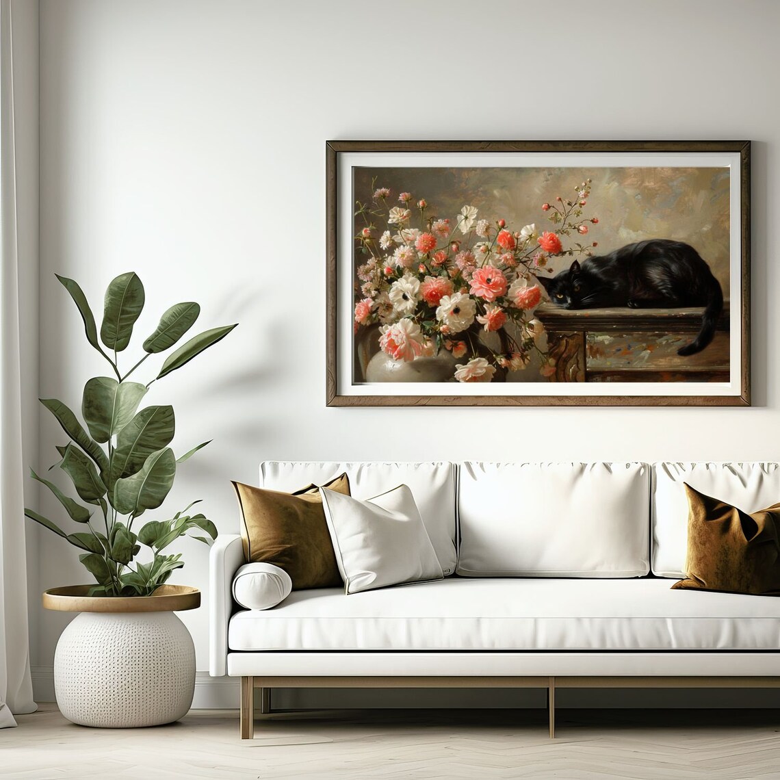 Floral Black Cat Art Print, Cat Lovers Wall Decor - Image 3