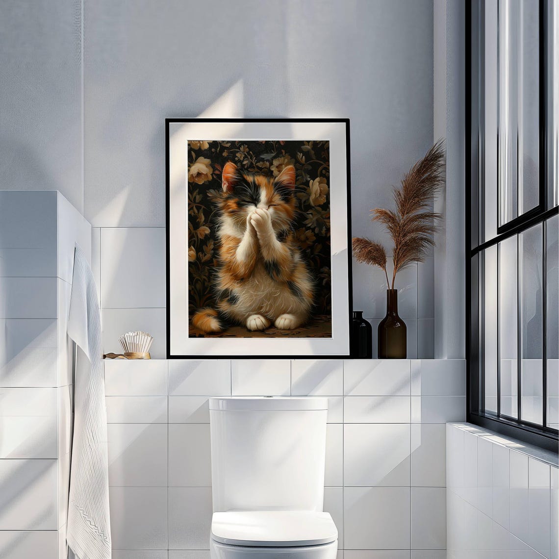 Calico Kitten Covering Its Face with Paws Peekaboo Funny Cat Poster - Image 4