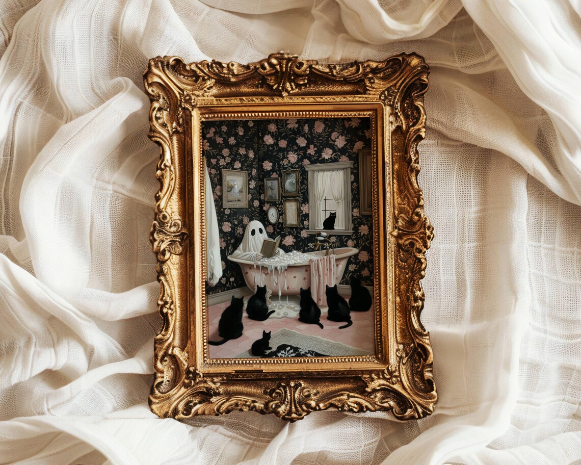 Ghost Reading to Black Cats, Spooky Cute Art Print - Image 3