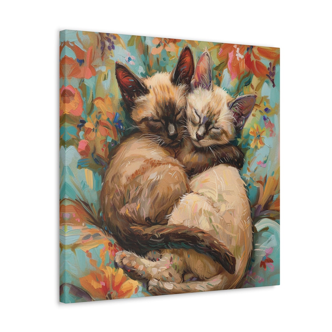 Two Sleeping Siamese Kittens Curled Together in Warm Art Poster - Image 4