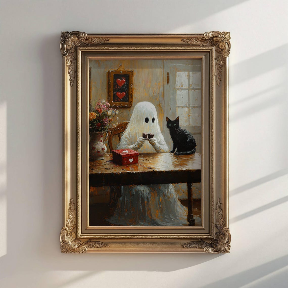 Ghost Sharing Valentine Chocolates with Black Cat Whimsical Poster - Image 7