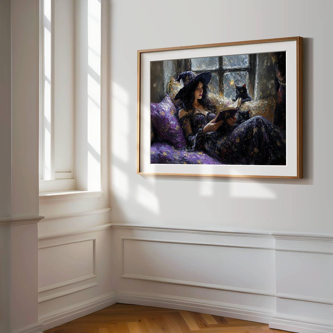 Witch Reading a Spell Book with Two Black Cats by Candlelight Poster - Image 5