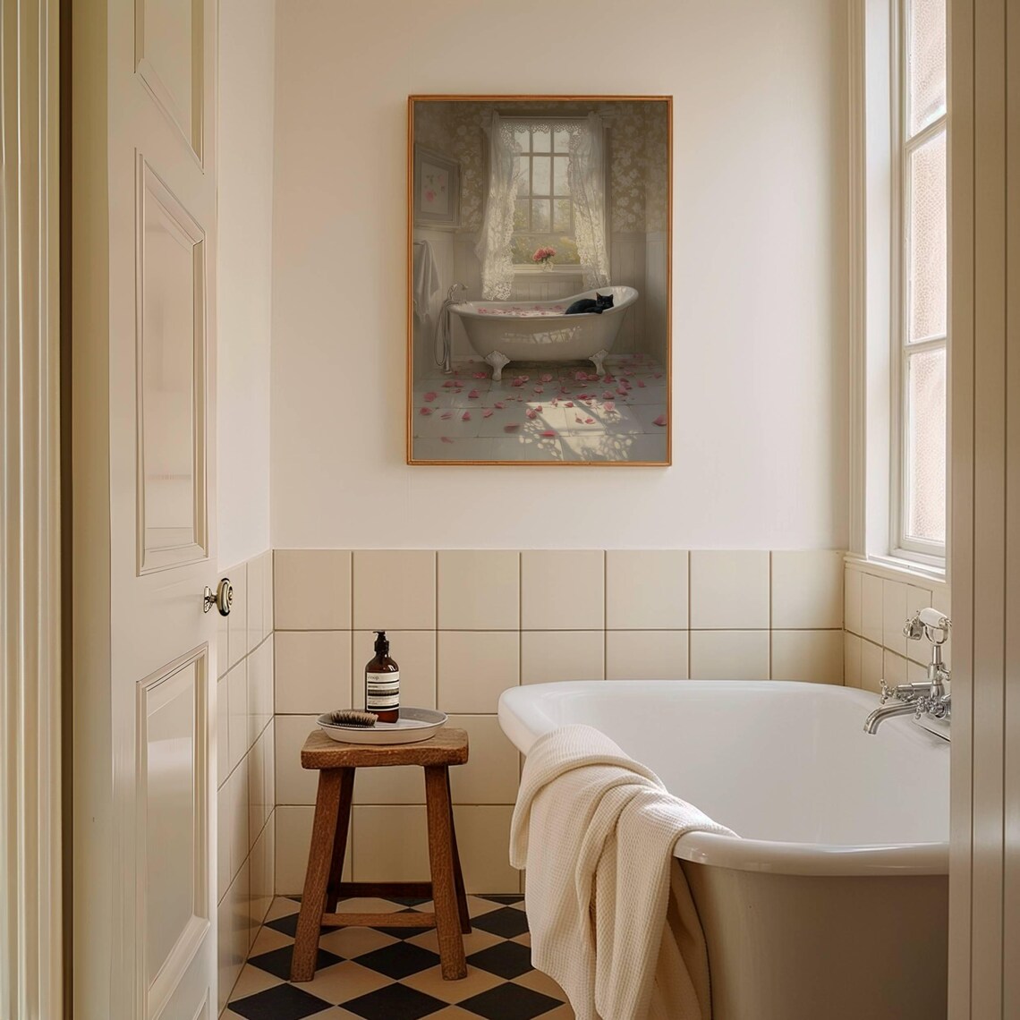 Black Cat Rose Bath Poster, Floral Bathroom Decor - Image 2