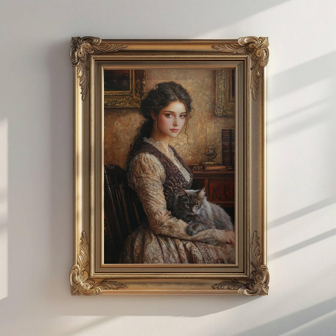Victorian Lady With Her Cat, Moody Poster Print - Image 6