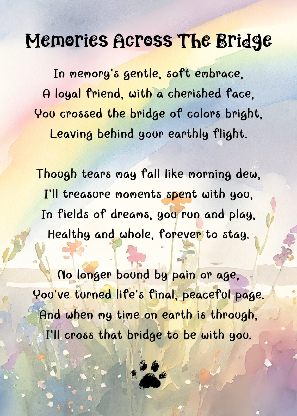 Pet Memorial Poem, Cat or Dog Loss Wall Art - Image 2