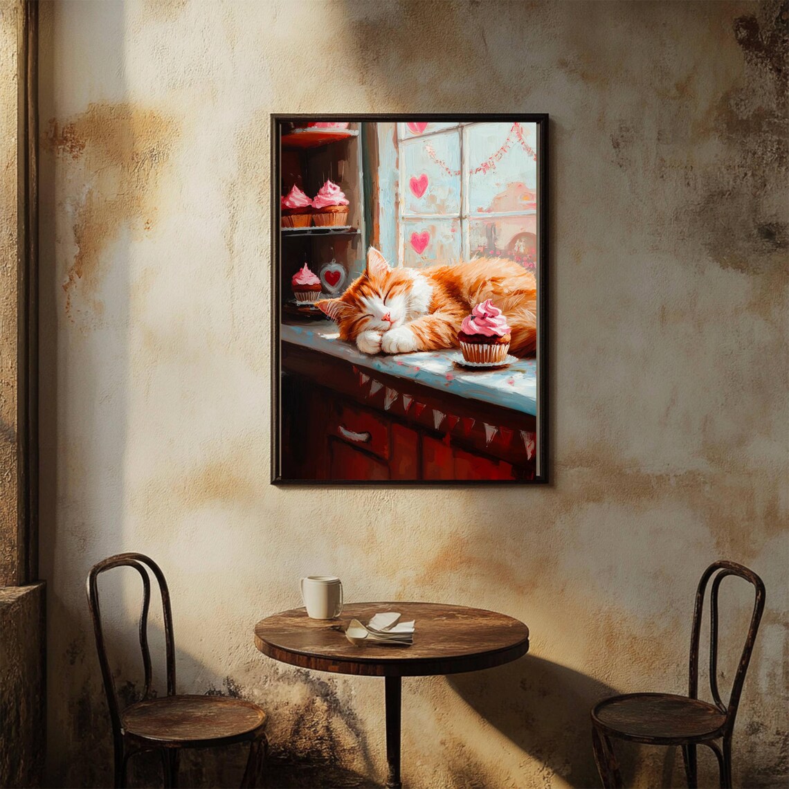 Ginger Cat In Cupcake Bakery, Valentine Poster - Image 2