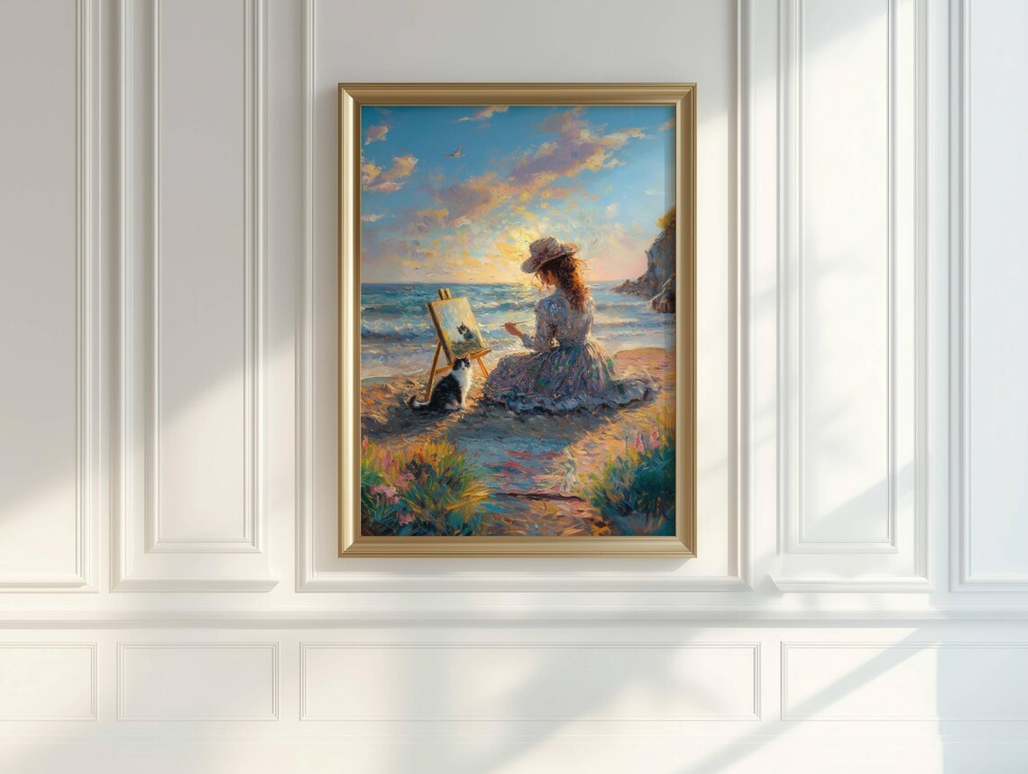 Impressionist Woman Painting Her Cat Art Print - Image 5
