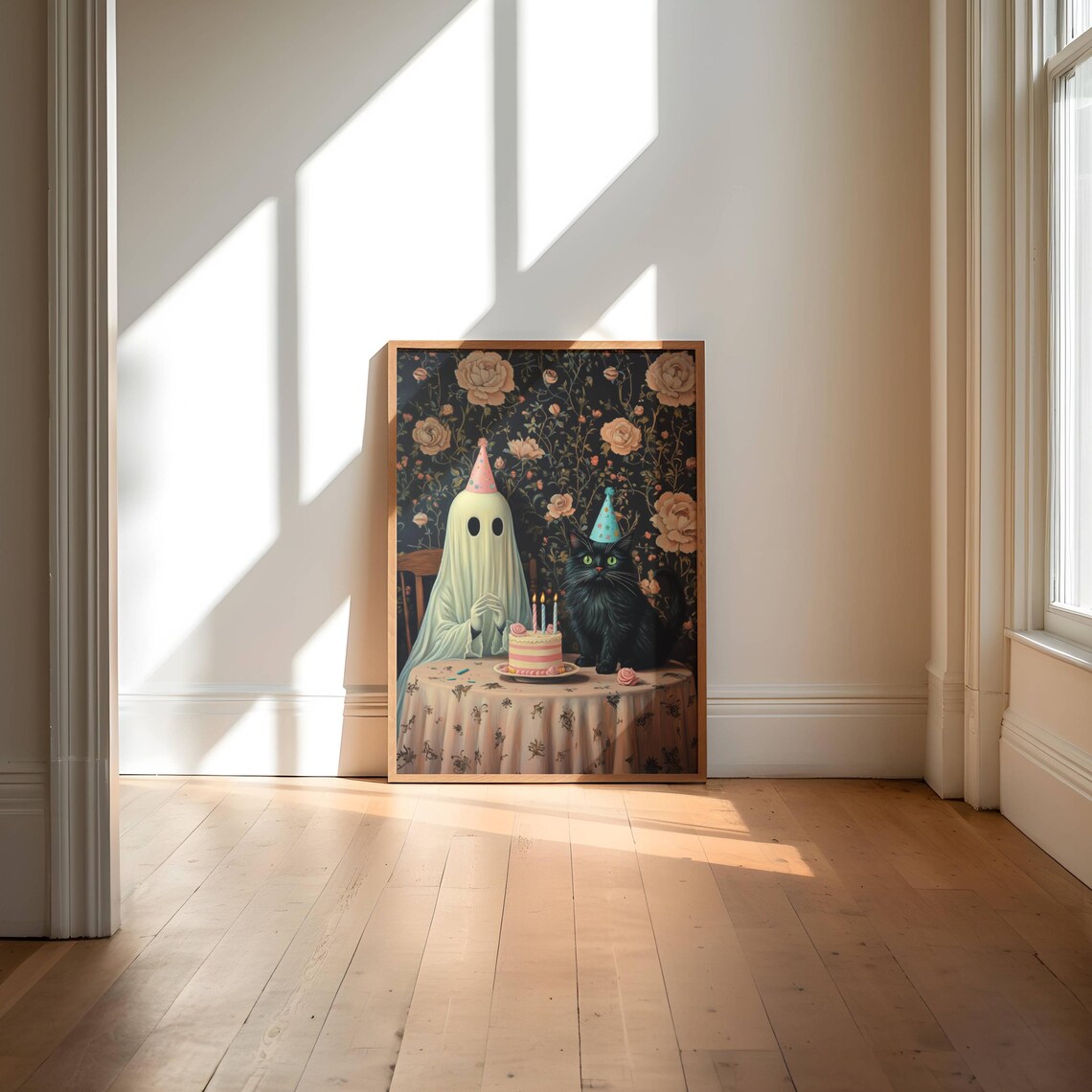 Ghost And Cat Birthday Party Cat Art Print - Image 6