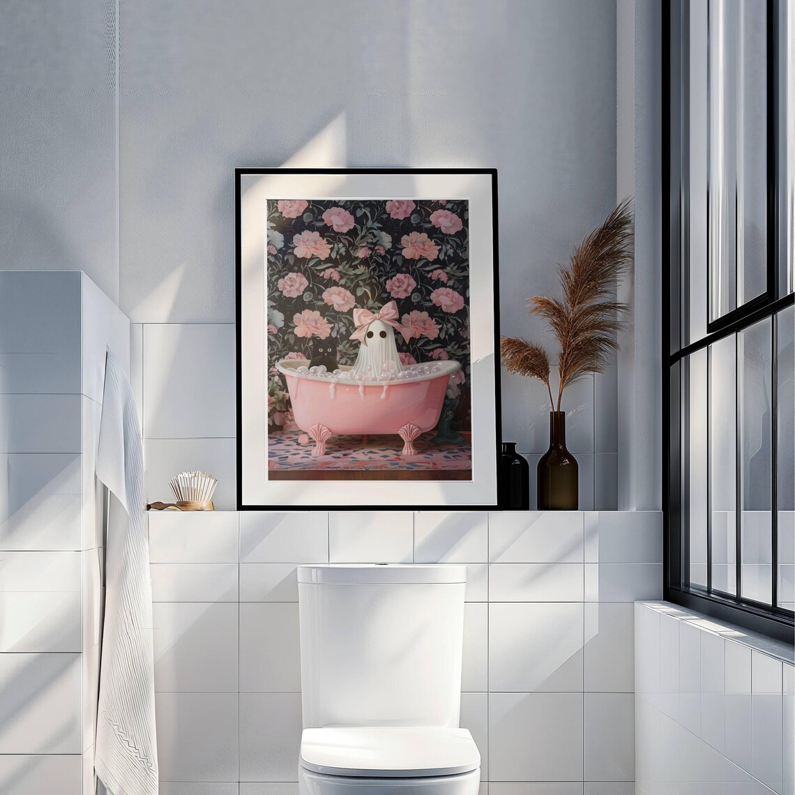 Girl Ghost And Black Cat In Bathtub Art Print - Image 2