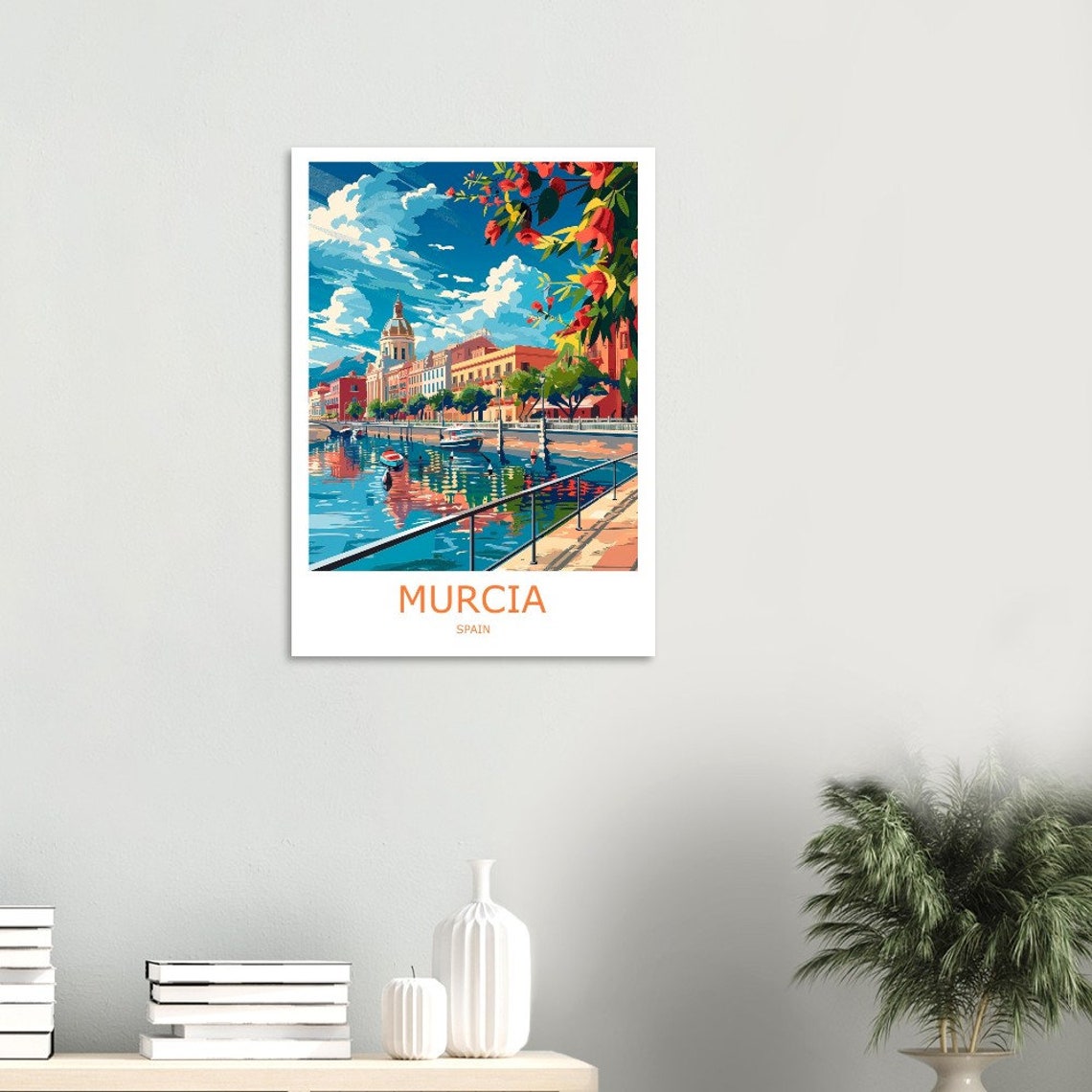 Murcia River Promenade Cathedral Dome Spain City Travel Poster - Image 3