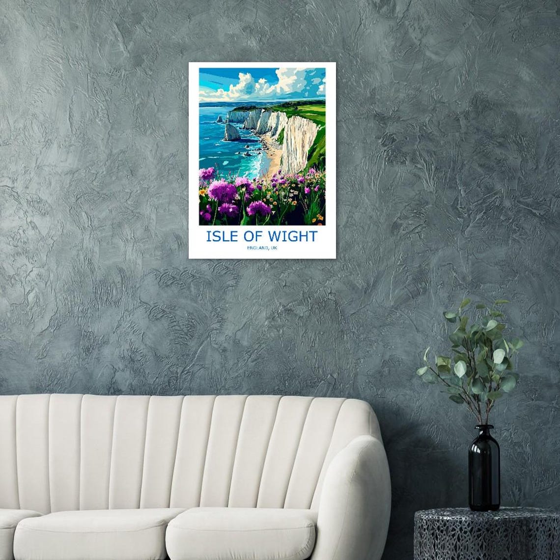 Isle of Wight Chalk Cliffs Wildflowers England Coast Travel Poster - Image 2