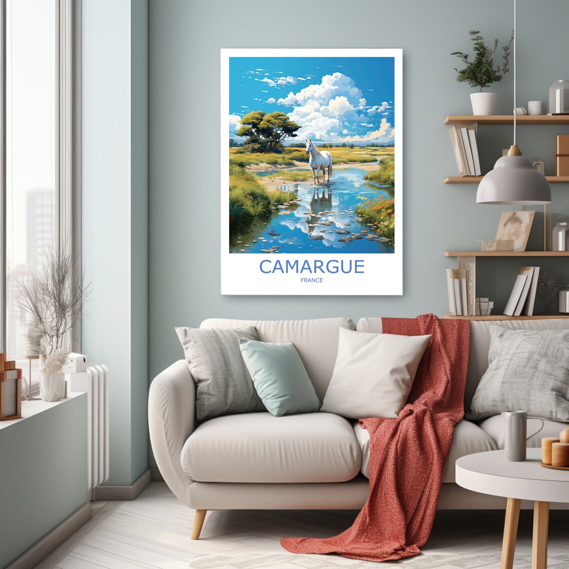 Camargue White Horse Marsh Wildflowers French Nature Travel Poster - Image 2
