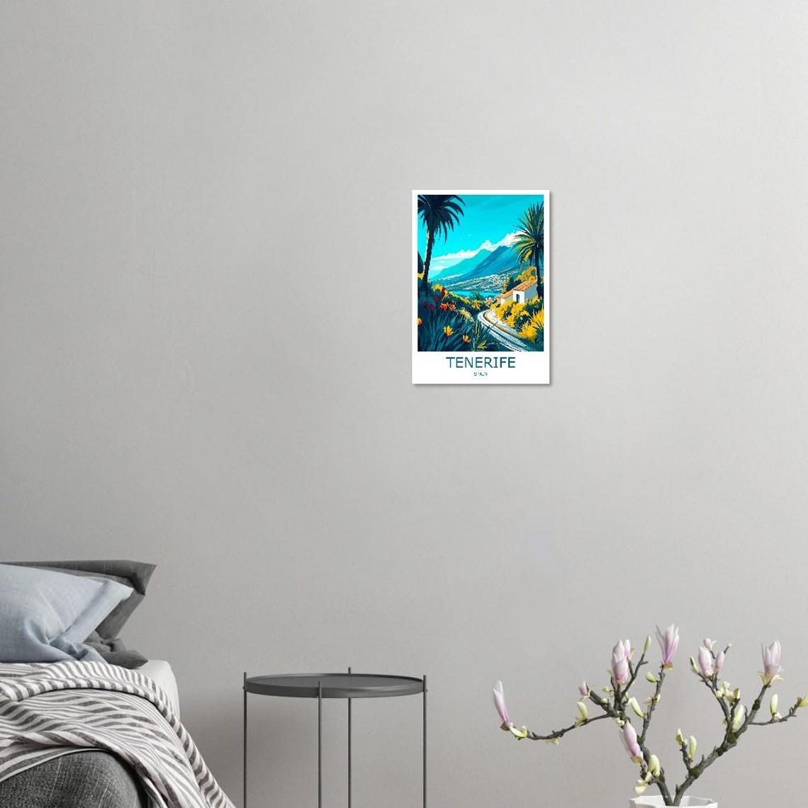 Tenerife Winding Coastal Road Palms and Mountains Spain Poster - Image 2