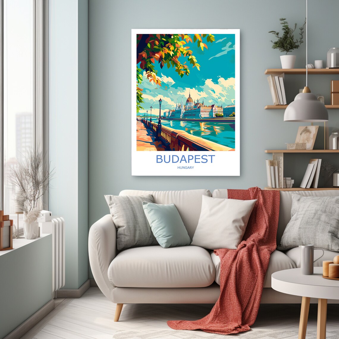 Budapest Parliament Danube Embankment Autumn Scene Travel Poster - Image 3