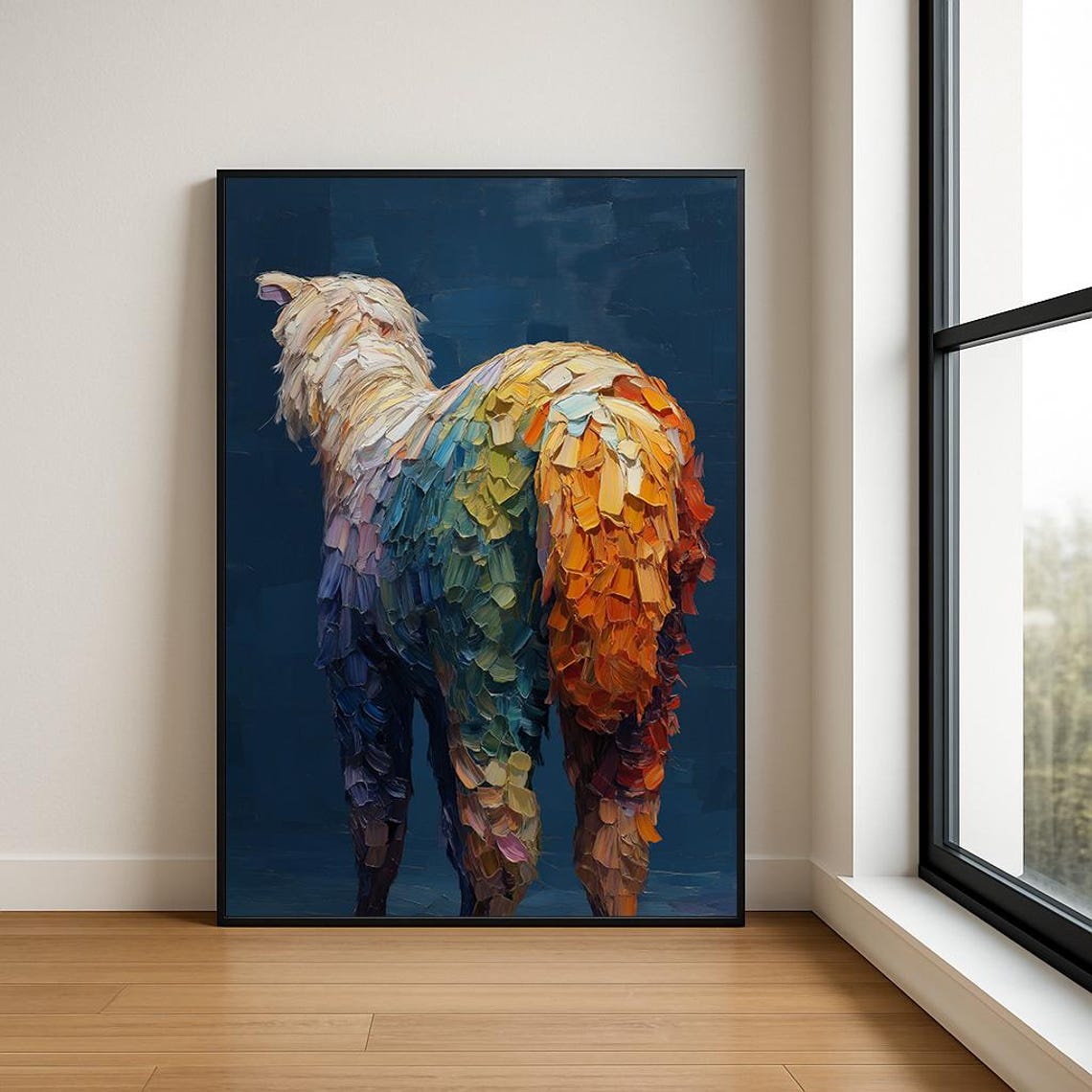 Colorful Alpaca Rear View Palette Knife Impasto Wool Painting Poster