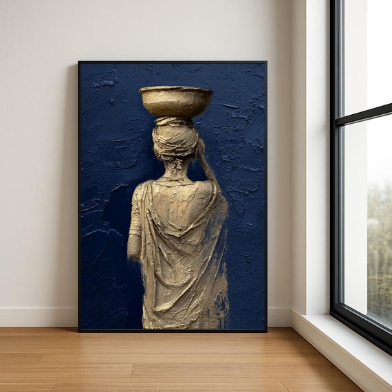 Traditional South Asian Woman Wall Oil Painting Luxury Textured Village Lady Decor
