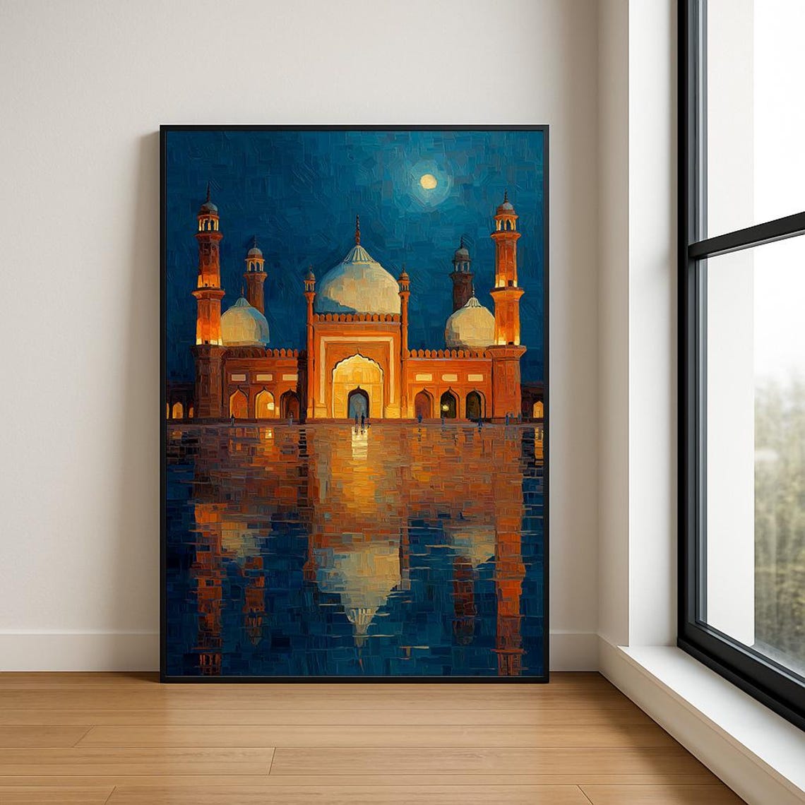 Badshahi Mosque Moonlit Night Golden Reflection Landmark Poster