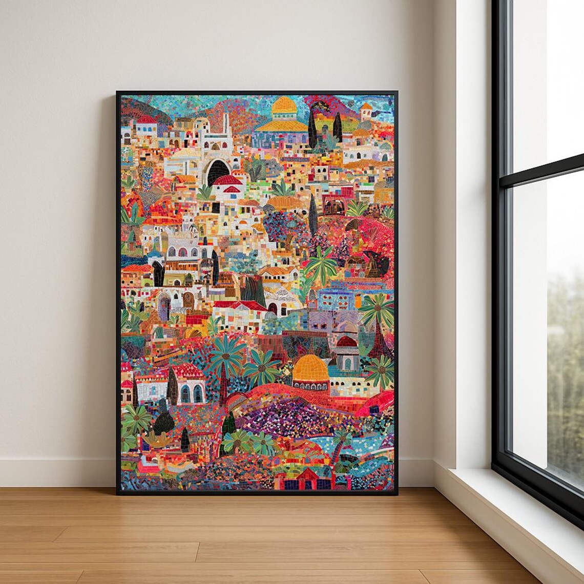 Mediterranean Old Town Mosaic Painting Colorful Domes Poster