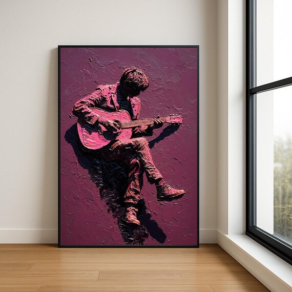 Music Lover Wall Art Print Textured Musician Abstract Oil Painting