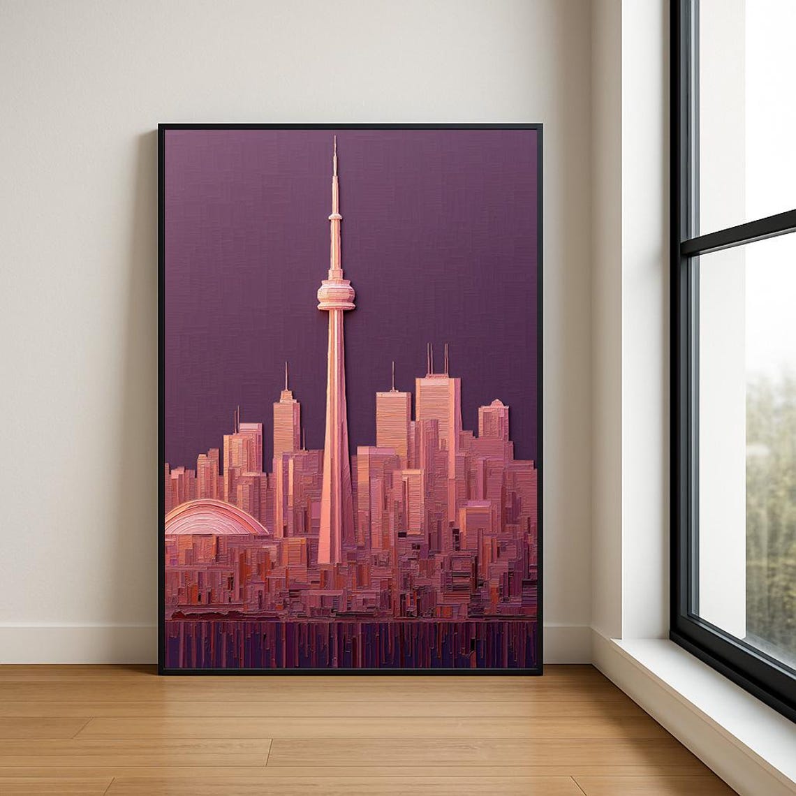 Toronto Skyline CN Tower Purple Dusk Impasto Painting Poster