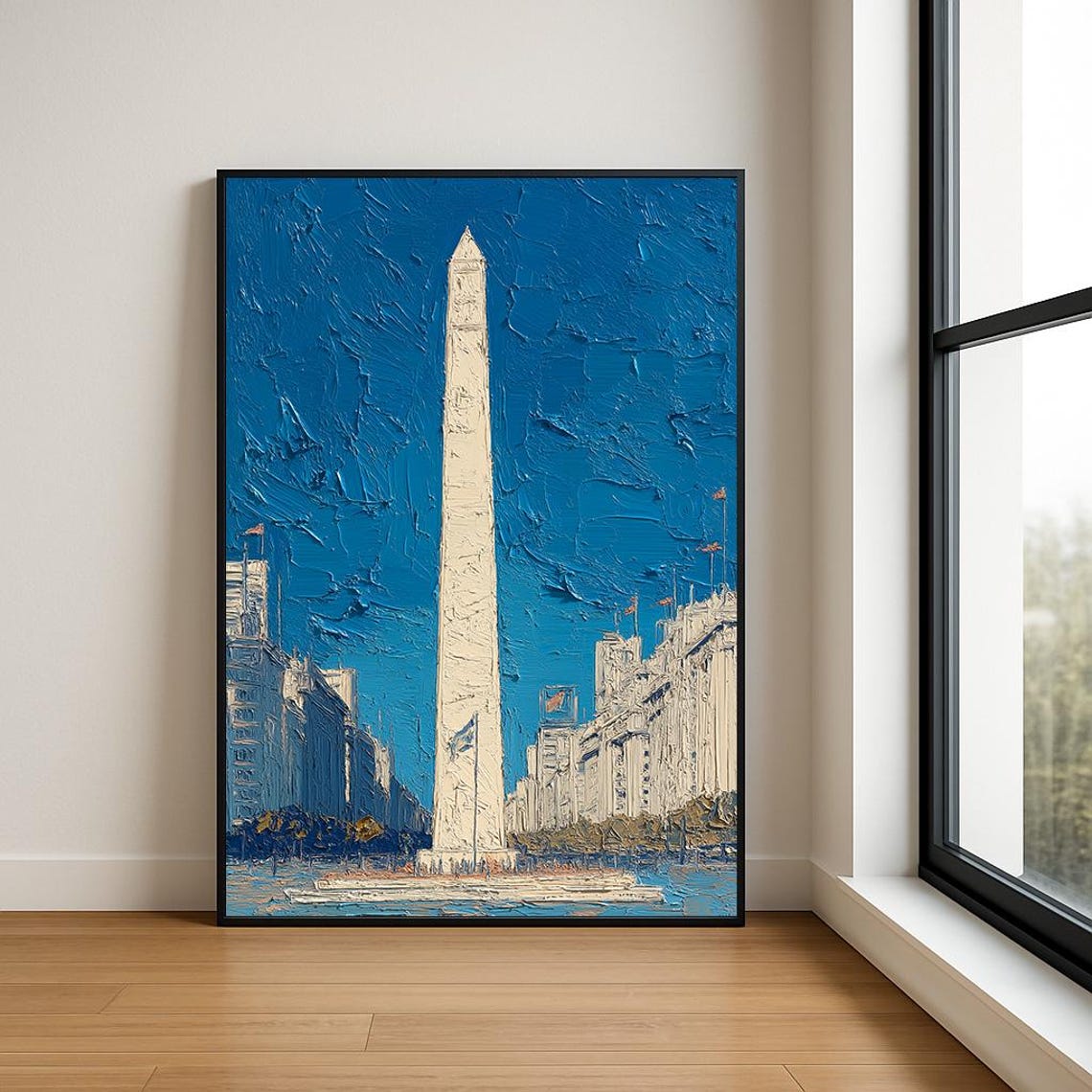 Obelisco de Buenos Aires Blue Sky Impasto Oil Painting Poster