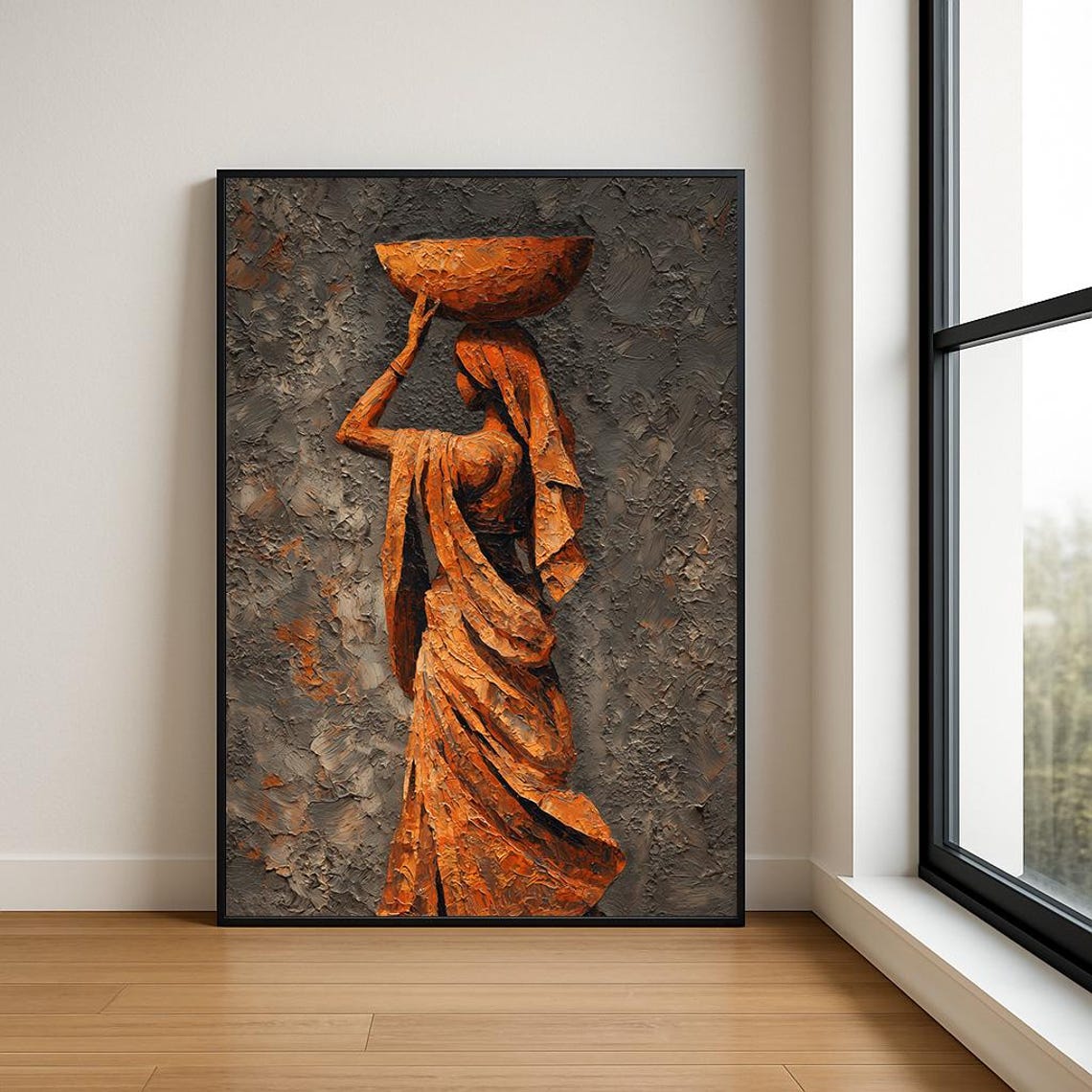 Terracotta Woman Water Bowl Rust Orange Impasto Figure Poster
