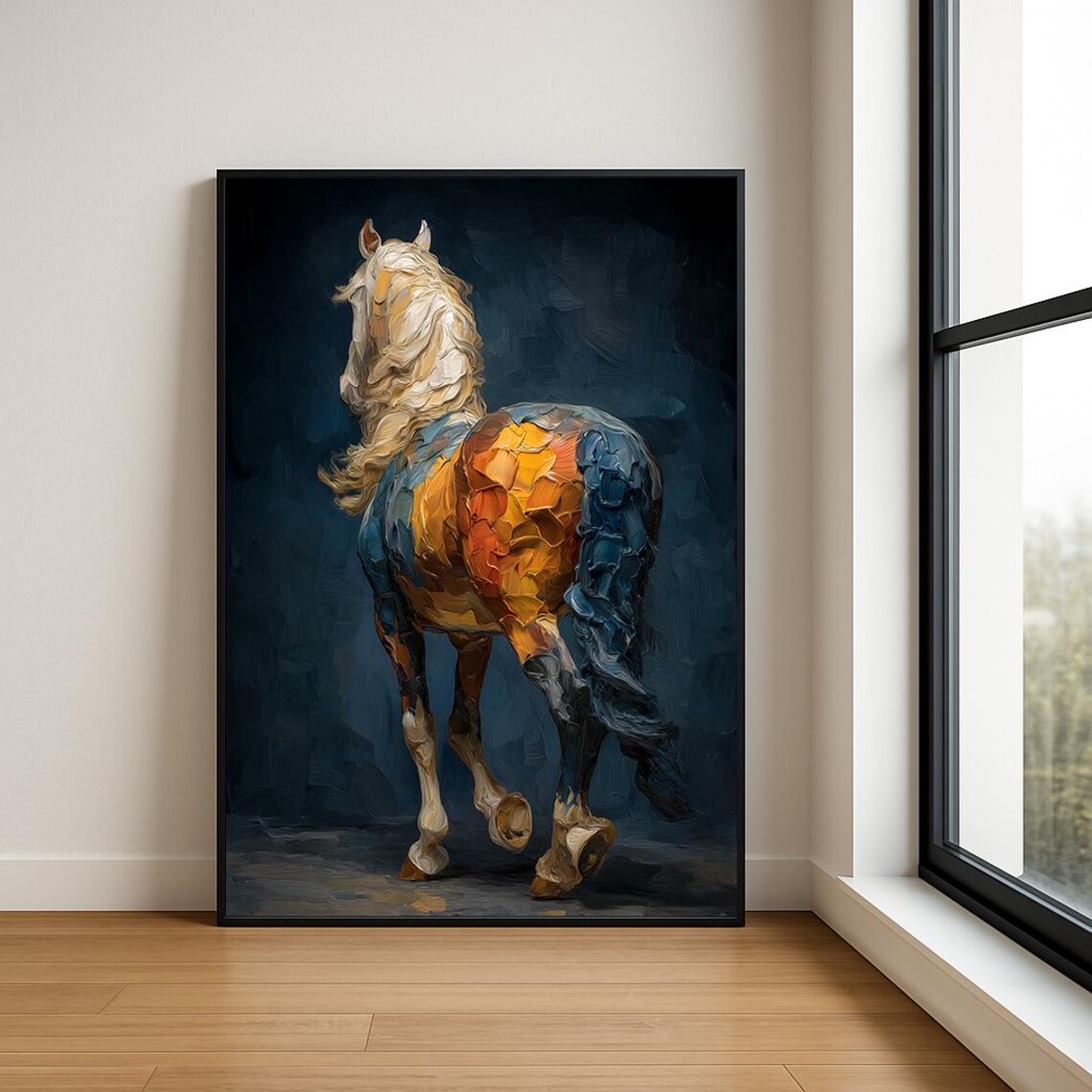 Colorful Horse Impasto Oil Painting Textured Equine Rear View Poster