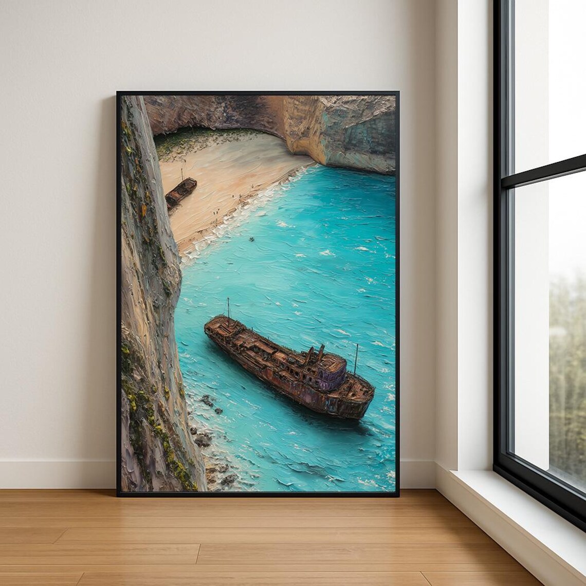 Shipwreck Cove Turquoise Sea Cliffs Impasto Oil Painting Poster