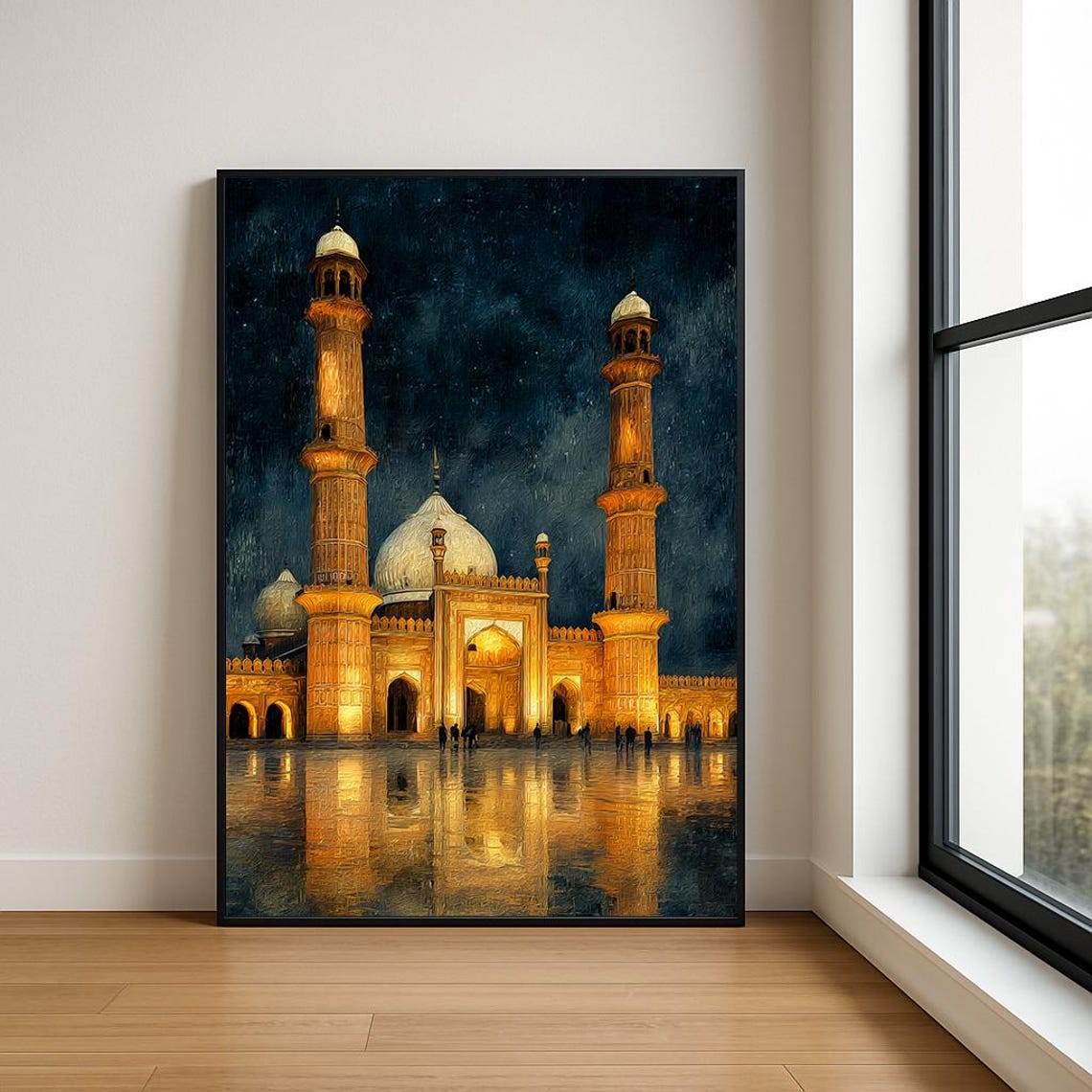 Golden Mosque at Night Starry Sky Islamic Artwork Wall Poster