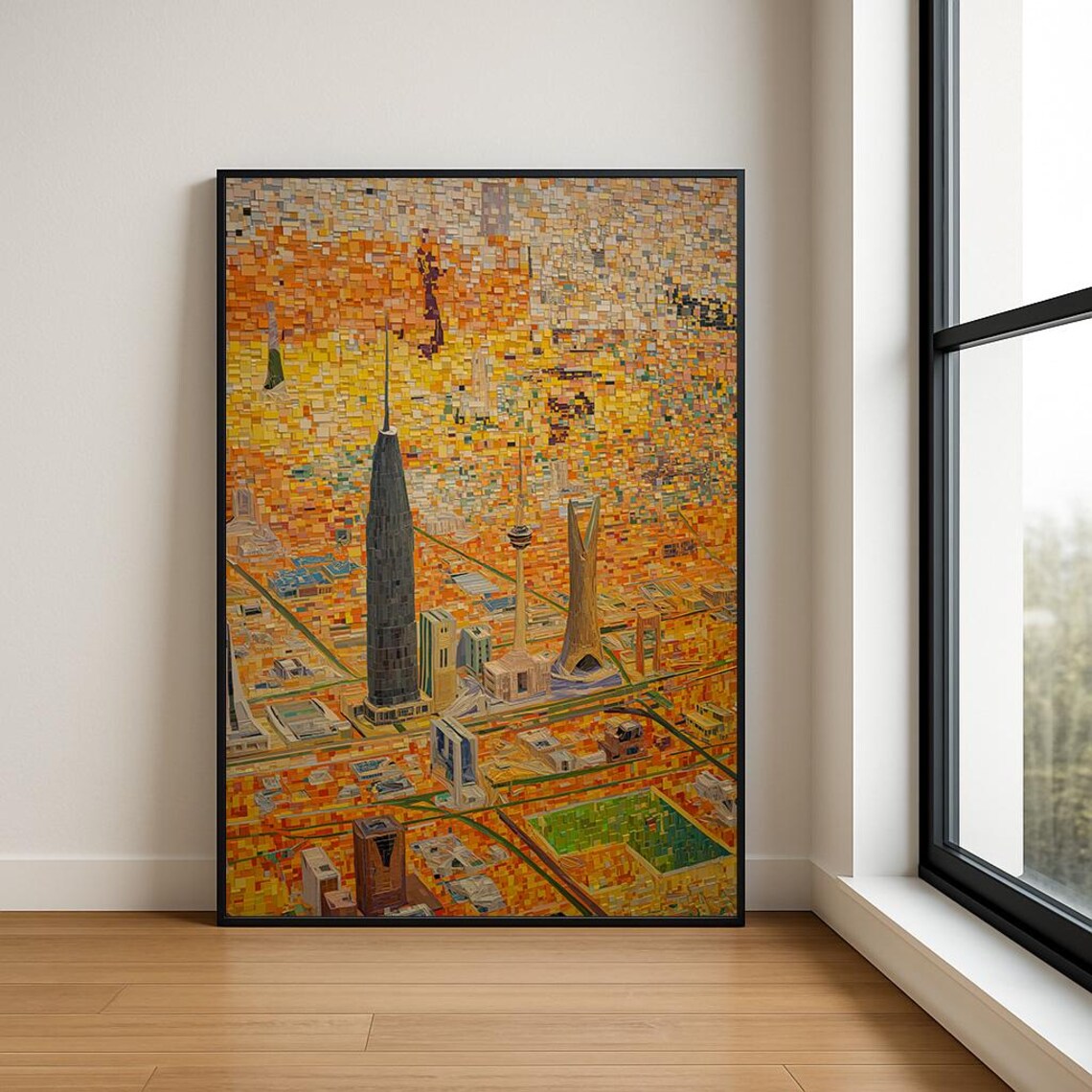 Kuwait City Skyline Mosaic Tile Art Golden Desert Capital Poster