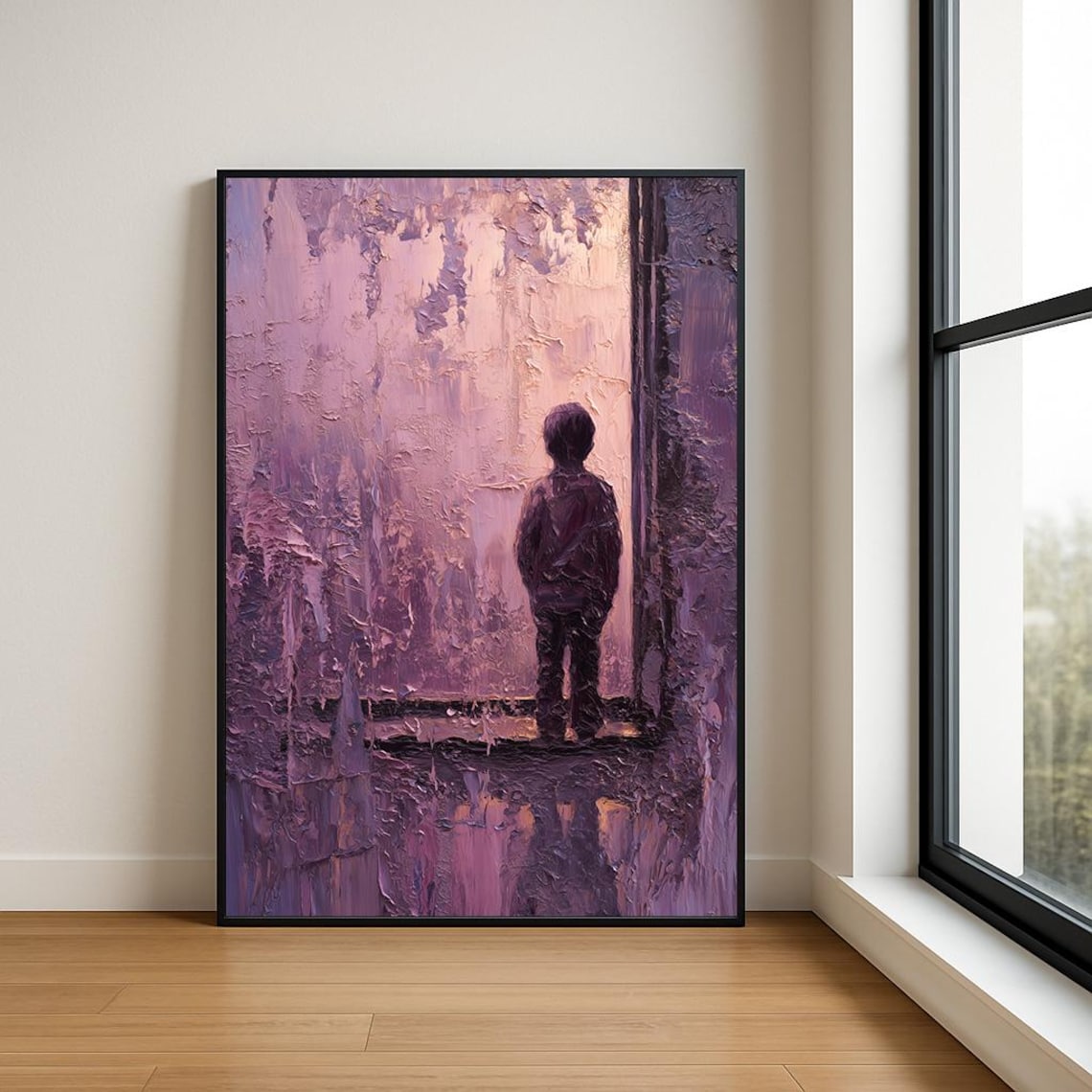 Boy In Purple Doorway Impasto Moody Figurative Oil Painting Poster