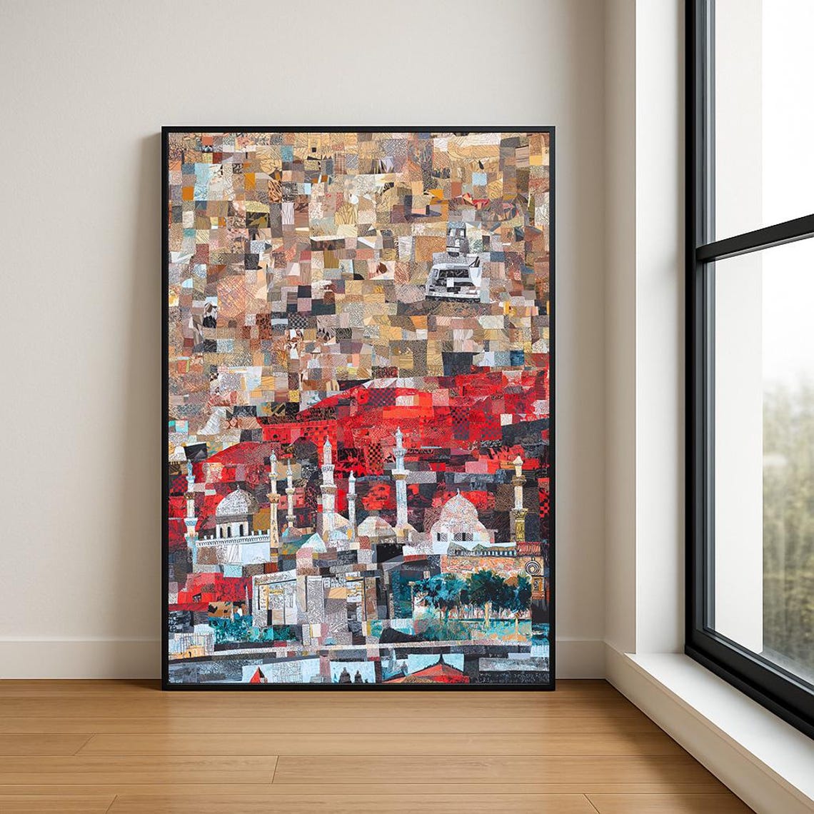 Colorful Mosaic Mosque Skyline Minarets Collage Cityscape Poster