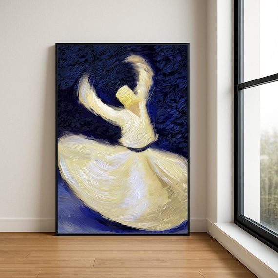 Whirling Dervish White Robe Deep Blue Night Sufi Dance Poster