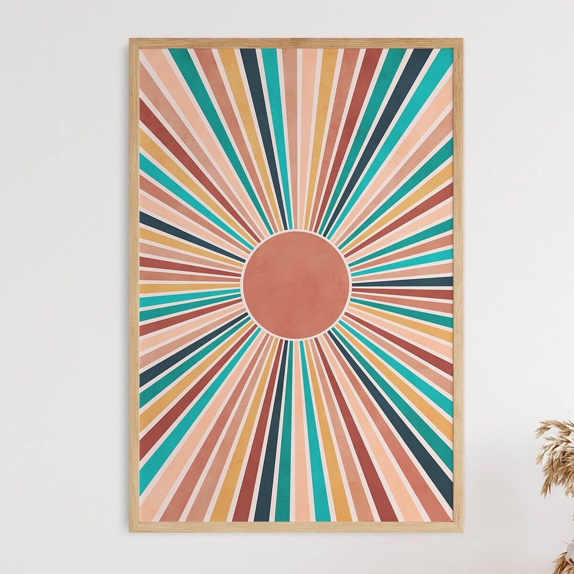 Retro Sunburst Colorful Boho Sunshine Rays Wall Decor Poster