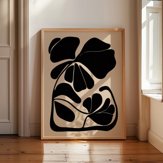 Moody Abstract Print Mid Century Modern Art Beige Black Wall Art Abstract Botanical Print Scandinavian Art Modern Home Decor
