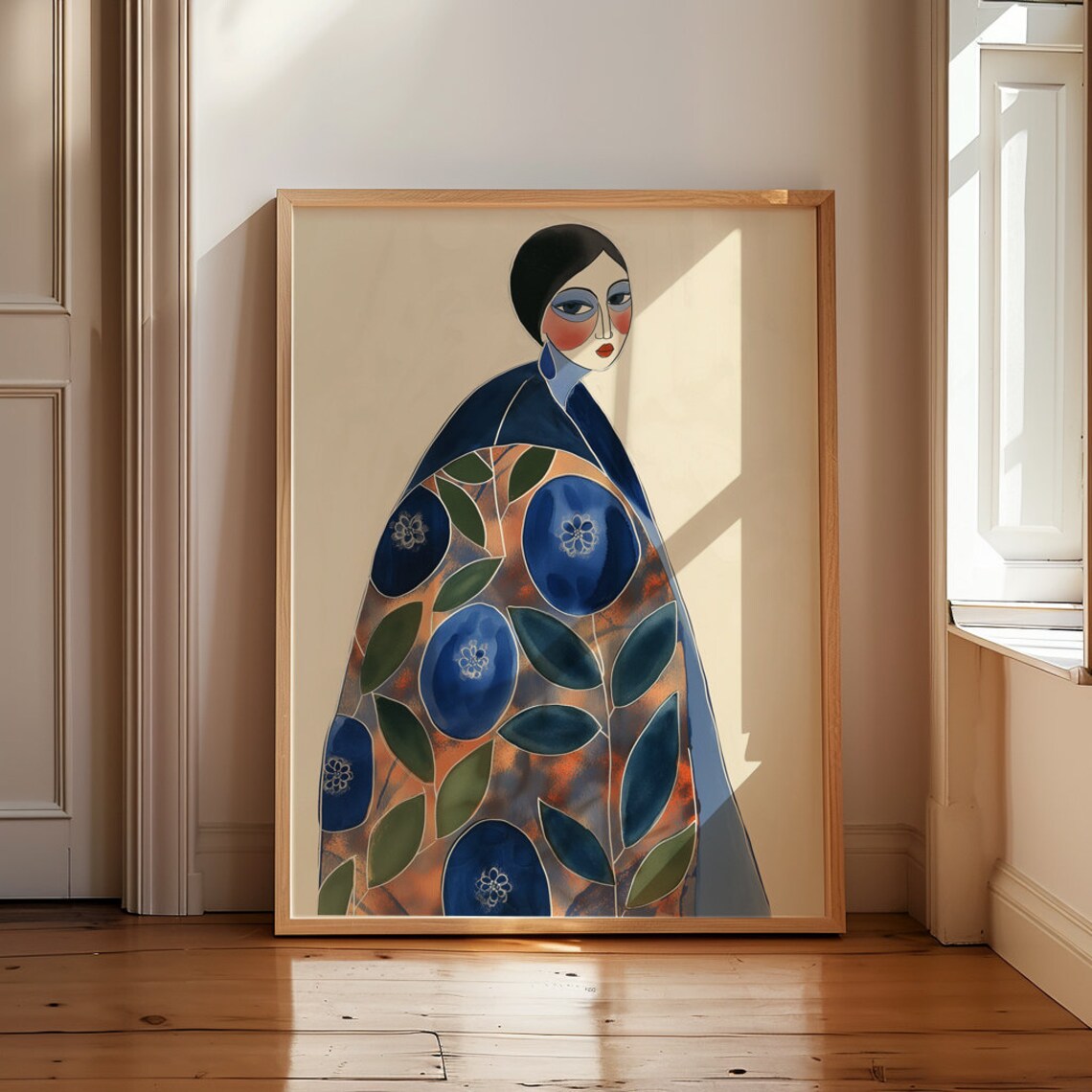 Blue Patterned Dress Woman Portrait Matisse Inspired Art Poster