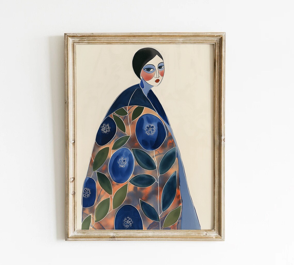Blue Patterned Dress Woman Portrait Matisse Inspired Art Poster - Image 3