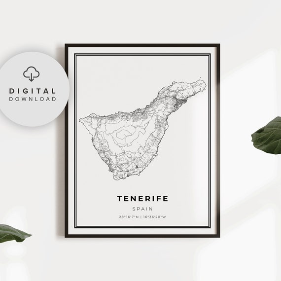Tenerife Map Print Spain Art Poster Canary Islands Canarias City Street Road Prints Np819